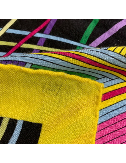 Châle HERMES 'L'Art du Temari' en cachemire et soie jaune