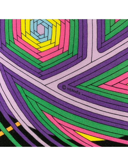 Châle HERMES 'L'Art du Temari' en cachemire et soie jaune