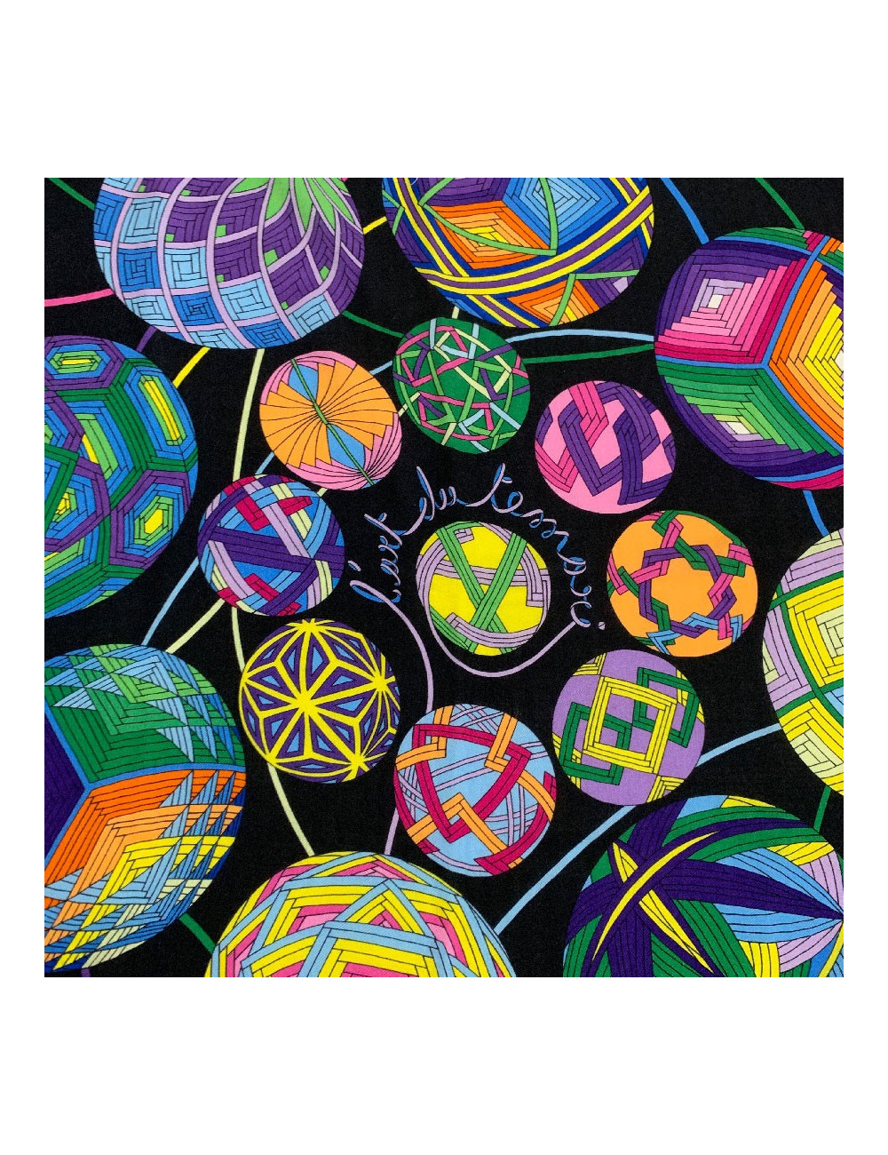 Châle HERMES 'L'Art du Temari' en cachemire et soie jaune