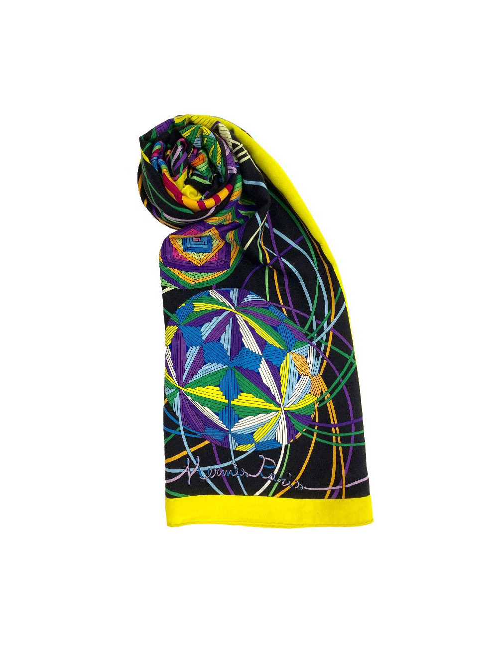 Châle HERMES 'L'Art du Temari' en cachemire et soie jaune