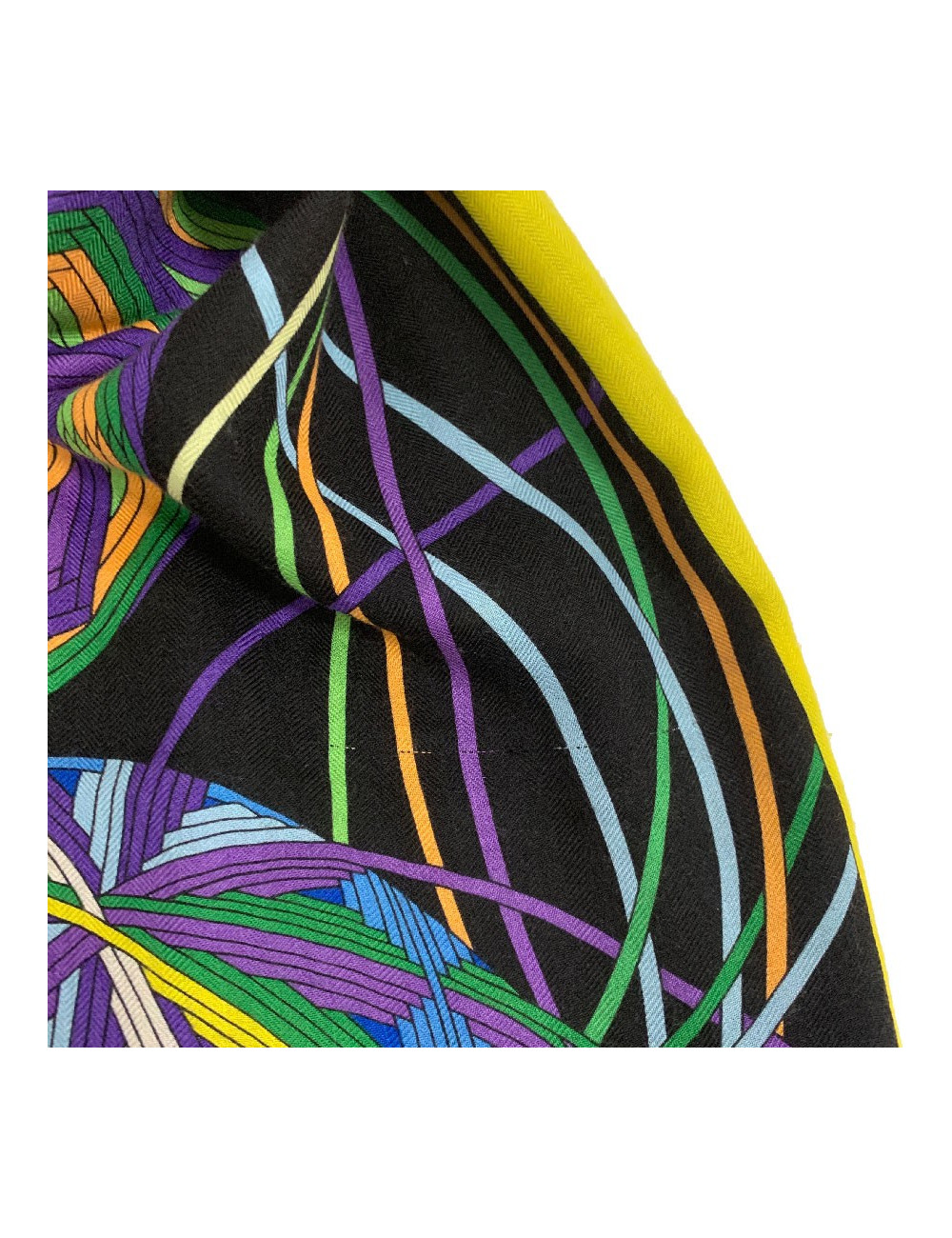 Châle HERMES 'L'Art du Temari' en cachemire et soie jaune