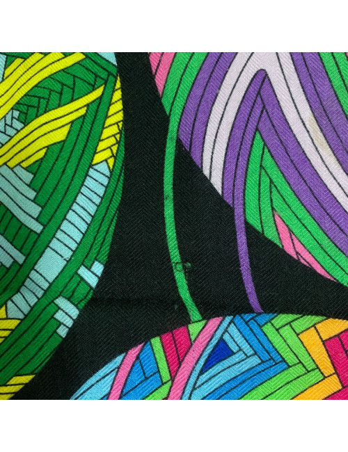 Châle HERMES 140 'L'Art du Temari' en cachemire et soie jaune