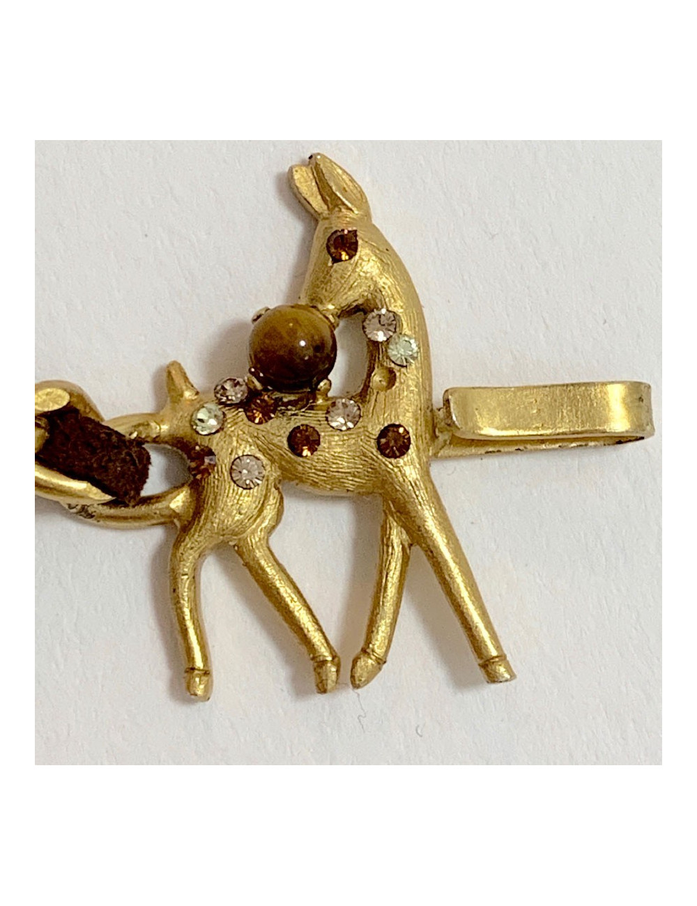 Bracelet CHANEL chaine dorée entrelacée de cuir marron Bambi