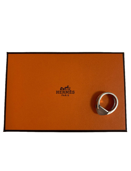 Bague HERMES pierre de lune T52 en argent massif 