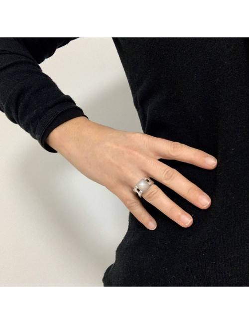 Bague HERMES pierre de lune T52 en argent massif 