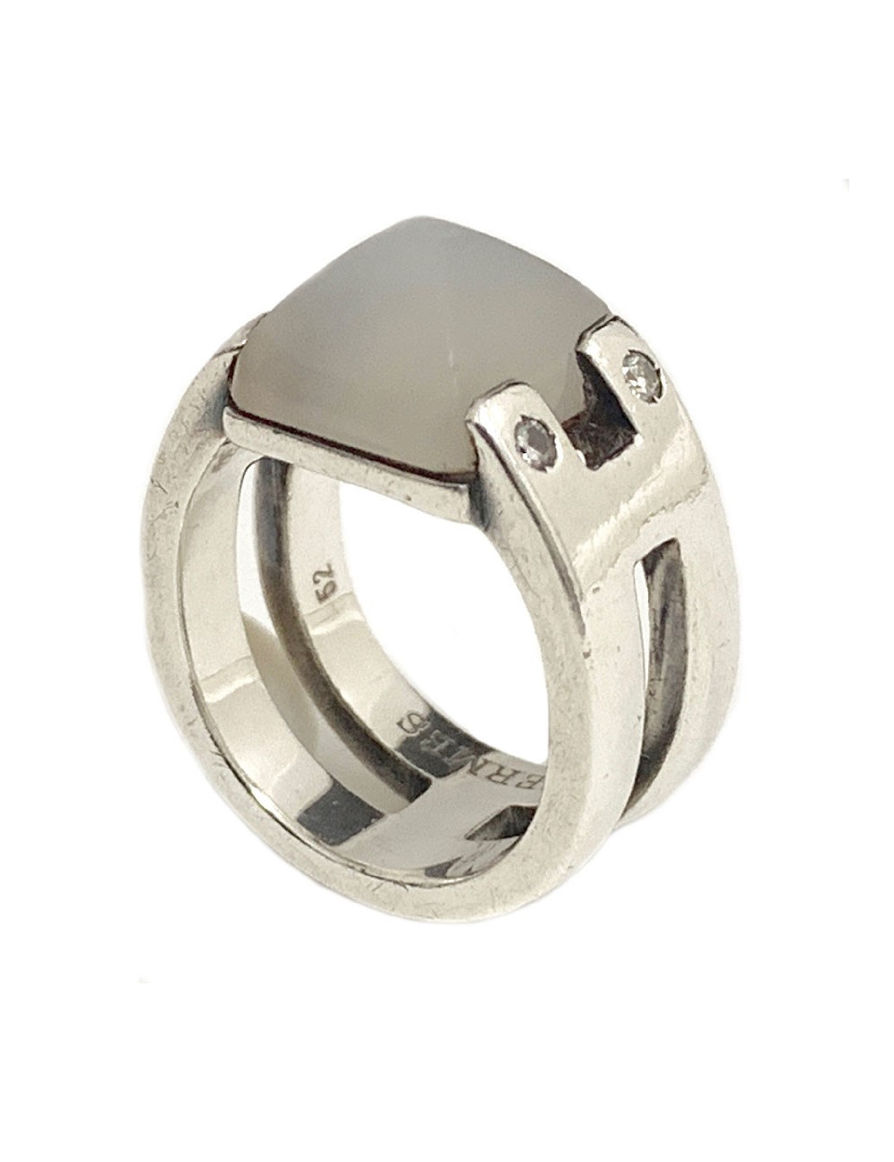 Bague T 52 HERMES en argent massif et pierre de lune