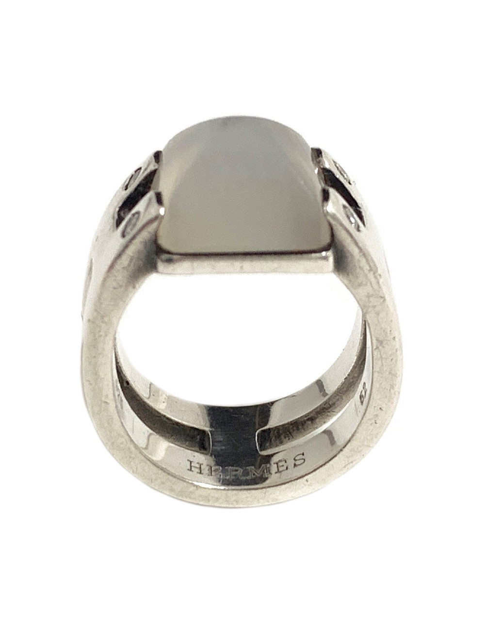 Bague HERMES pierre de lune T52 en argent massif 