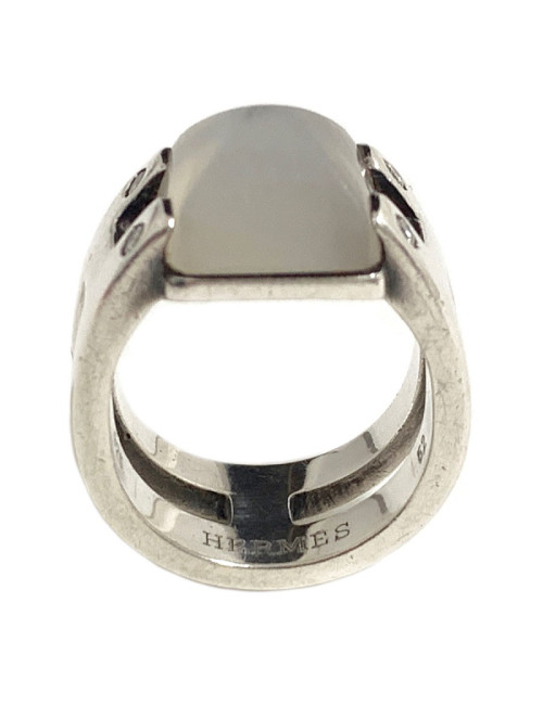 Bague HERMES pierre de lune T52 en argent massif 