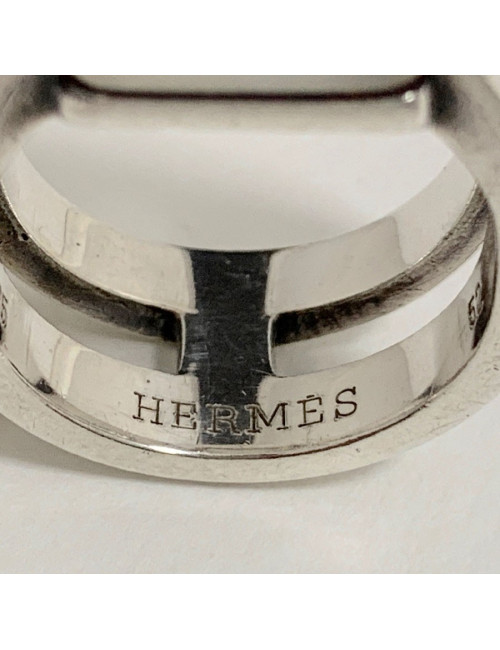 Bague HERMES pierre de lune T52 en argent massif 