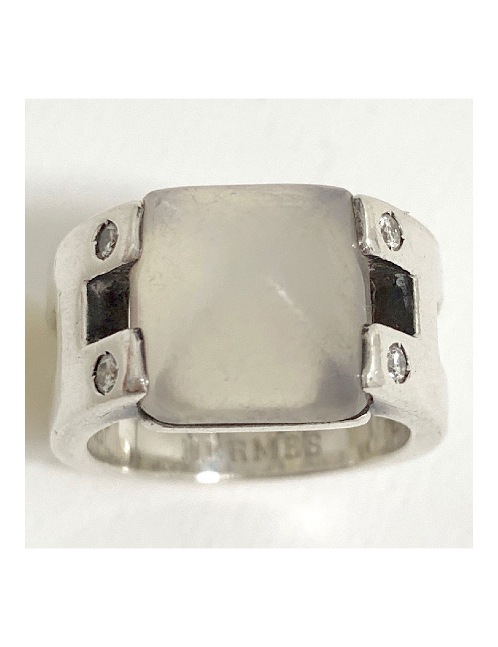 Bague T 52 HERMES en argent massif et pierre de lune