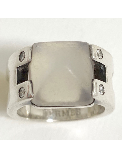 Bague HERMES pierre de lune T52 en argent massif 