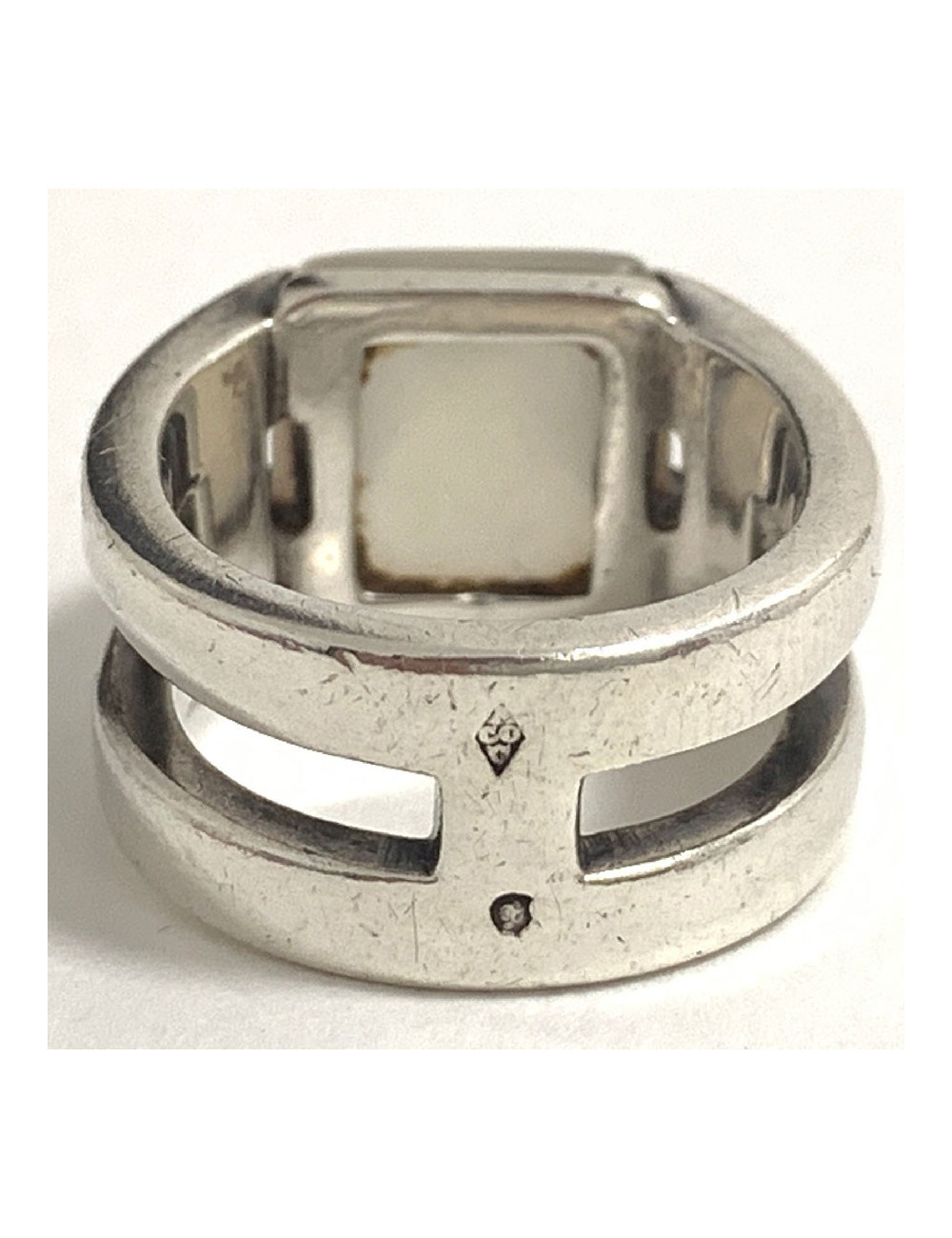 Bague HERMES pierre de lune T52 en argent massif 