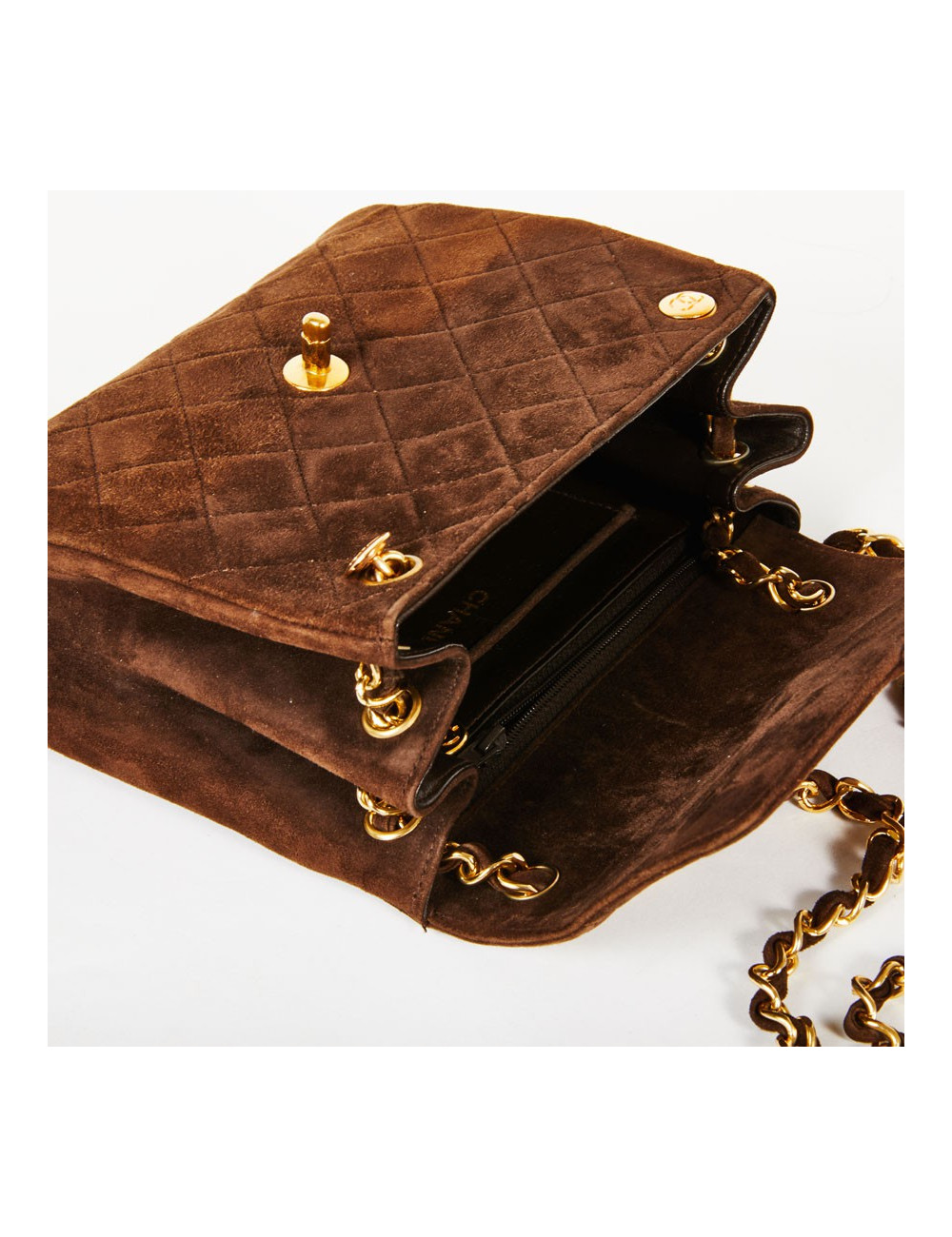 Sac bandoulière CHANEL daim marron