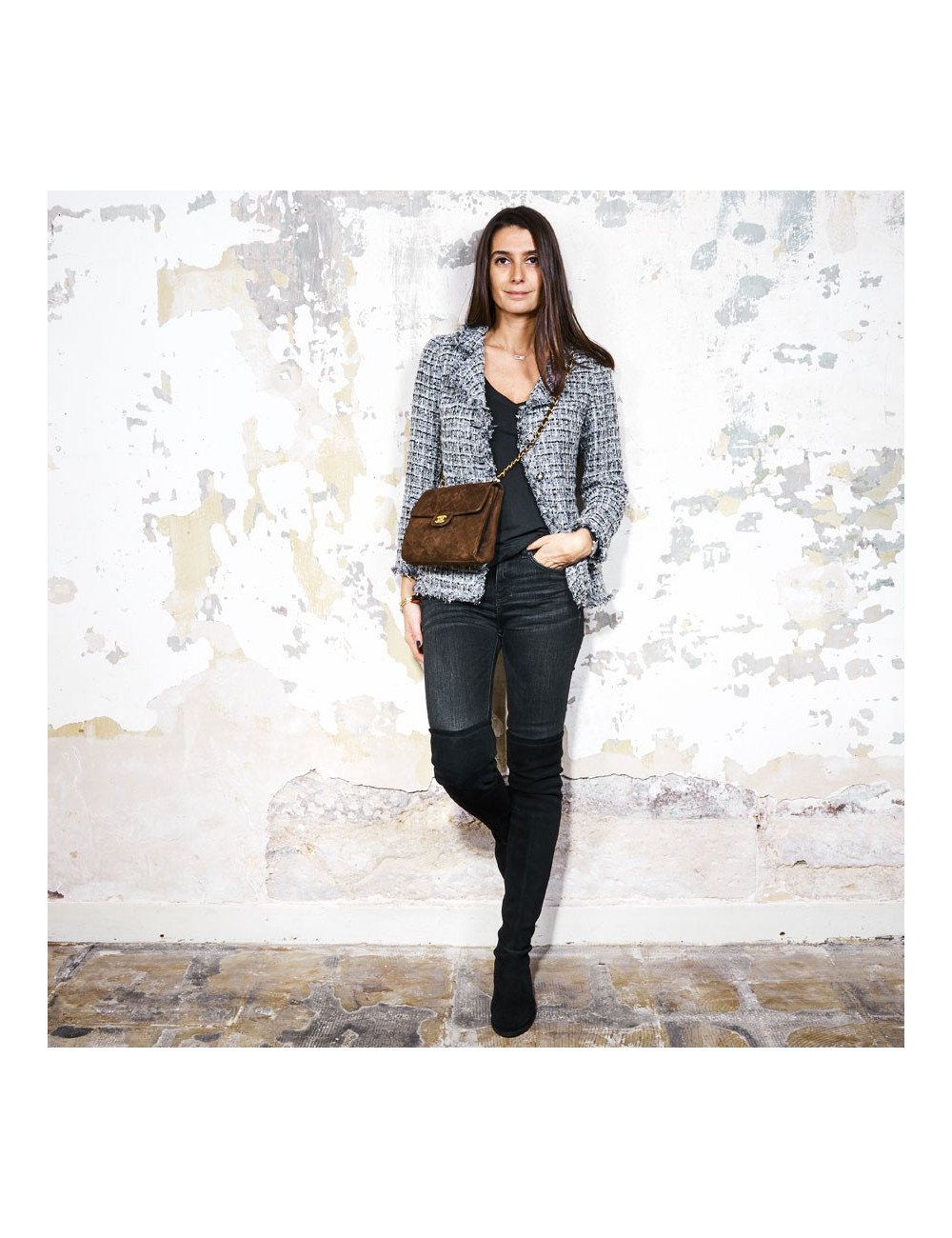 Sac bandoulière CHANEL daim marron