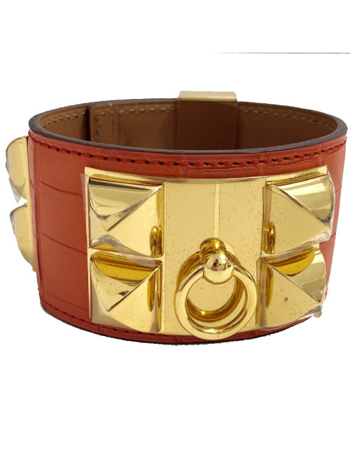 Bracelet Collier de Chien HERMES en alligator orange