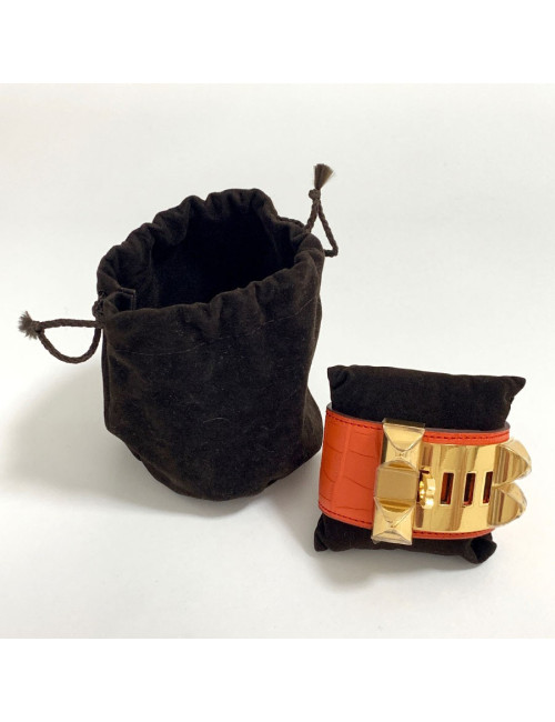 Bracelet Collier de Chien HERMES en alligator orange