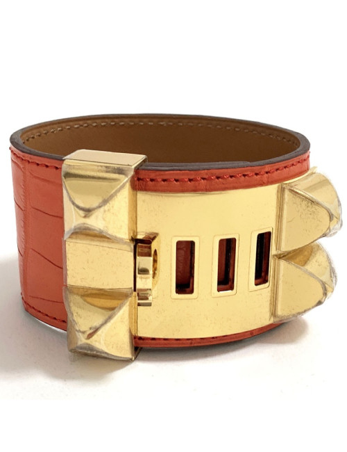 Bracelet Collier de Chien HERMES en alligator orange