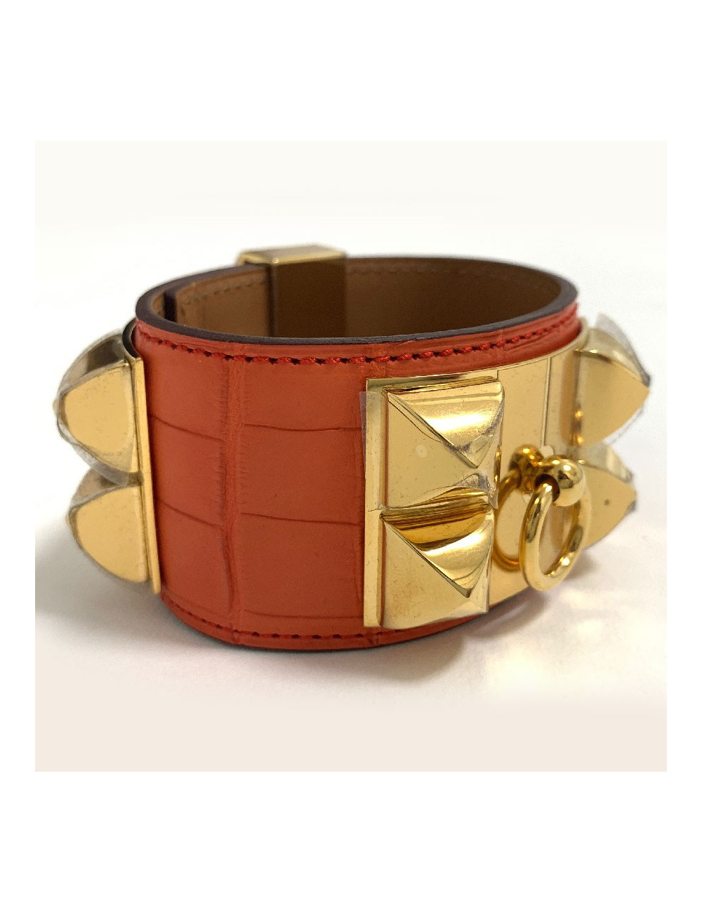 Bracelet Collier de Chien HERMES en alligator orange