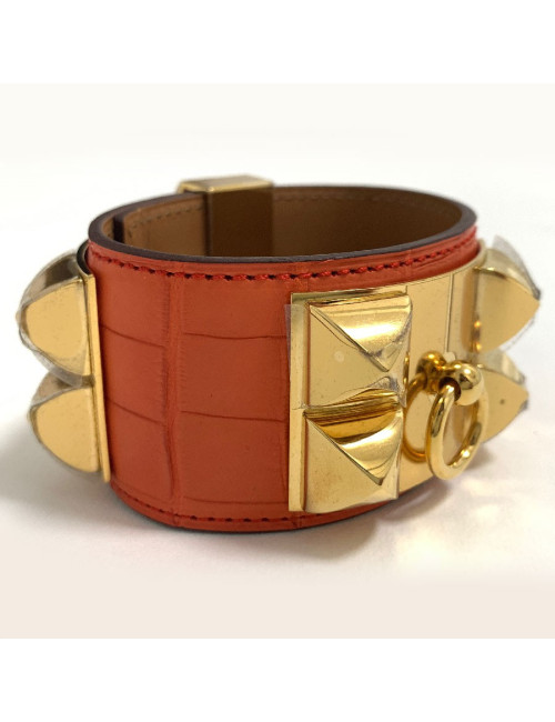 Bracelet Collier de Chien HERMES en alligator orange