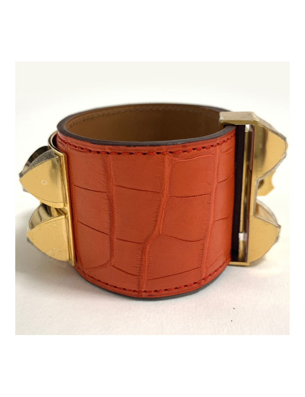 Bracelet Collier de Chien HERMES en alligator orange