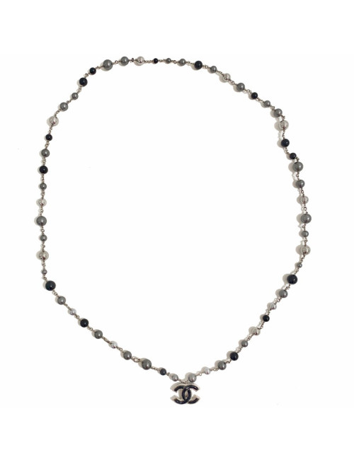 Sautoir CHANEL  perles nacrées gris et noir