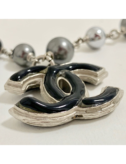 Sautoir CHANEL  perles nacrées gris et noir