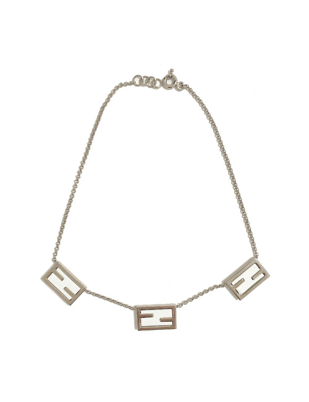 Parure FENDI The Fendista manchette et collier blanc et argent