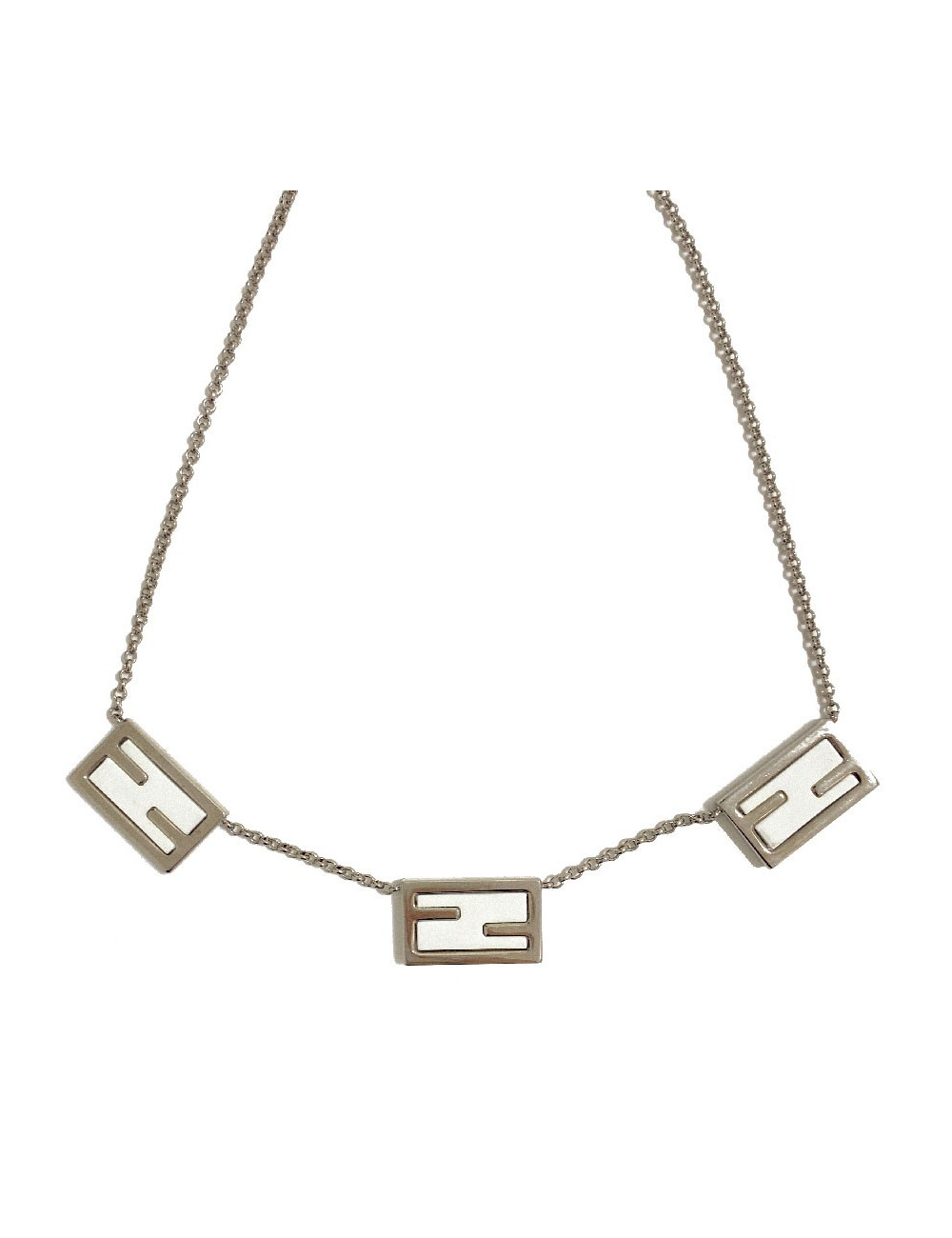 Parure FENDI The Fendista manchette et collier blanc et argent