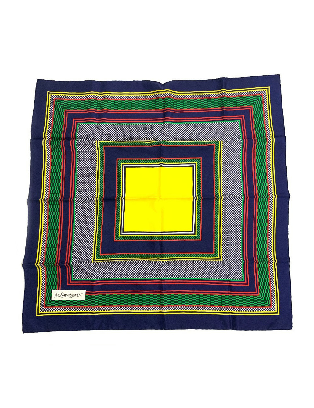 Carré YVES SAINT LAURENT vintage bleu à motifs