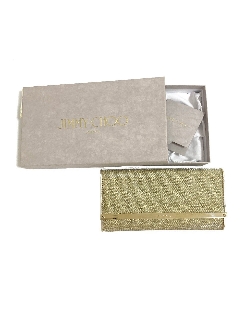 Pochette JIMMY CHOO lamé doré modèle MILLA