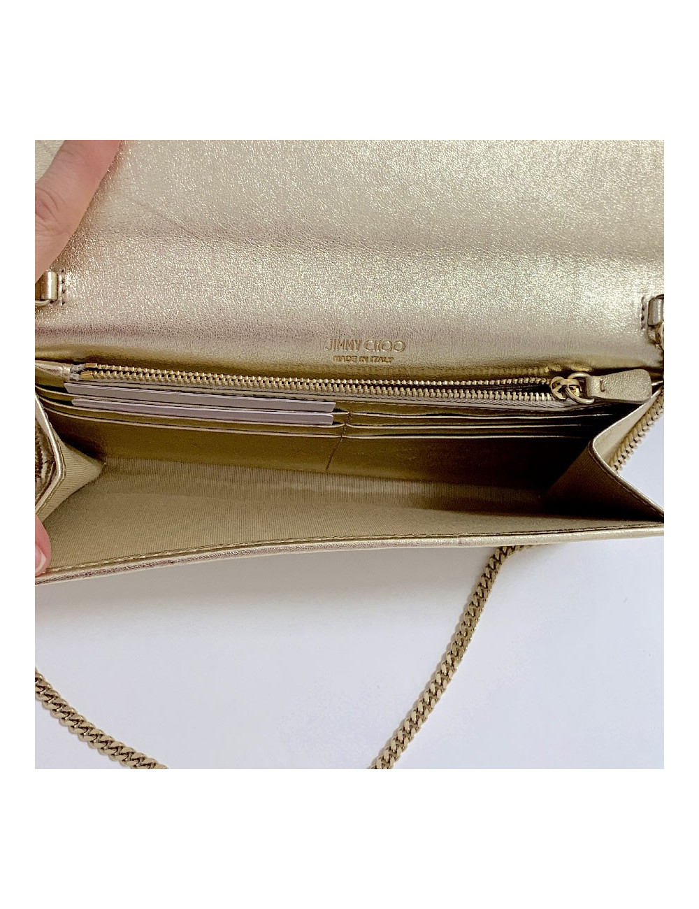 Pochette 'Milla' JIMMY CHOO en cuir lamé doré