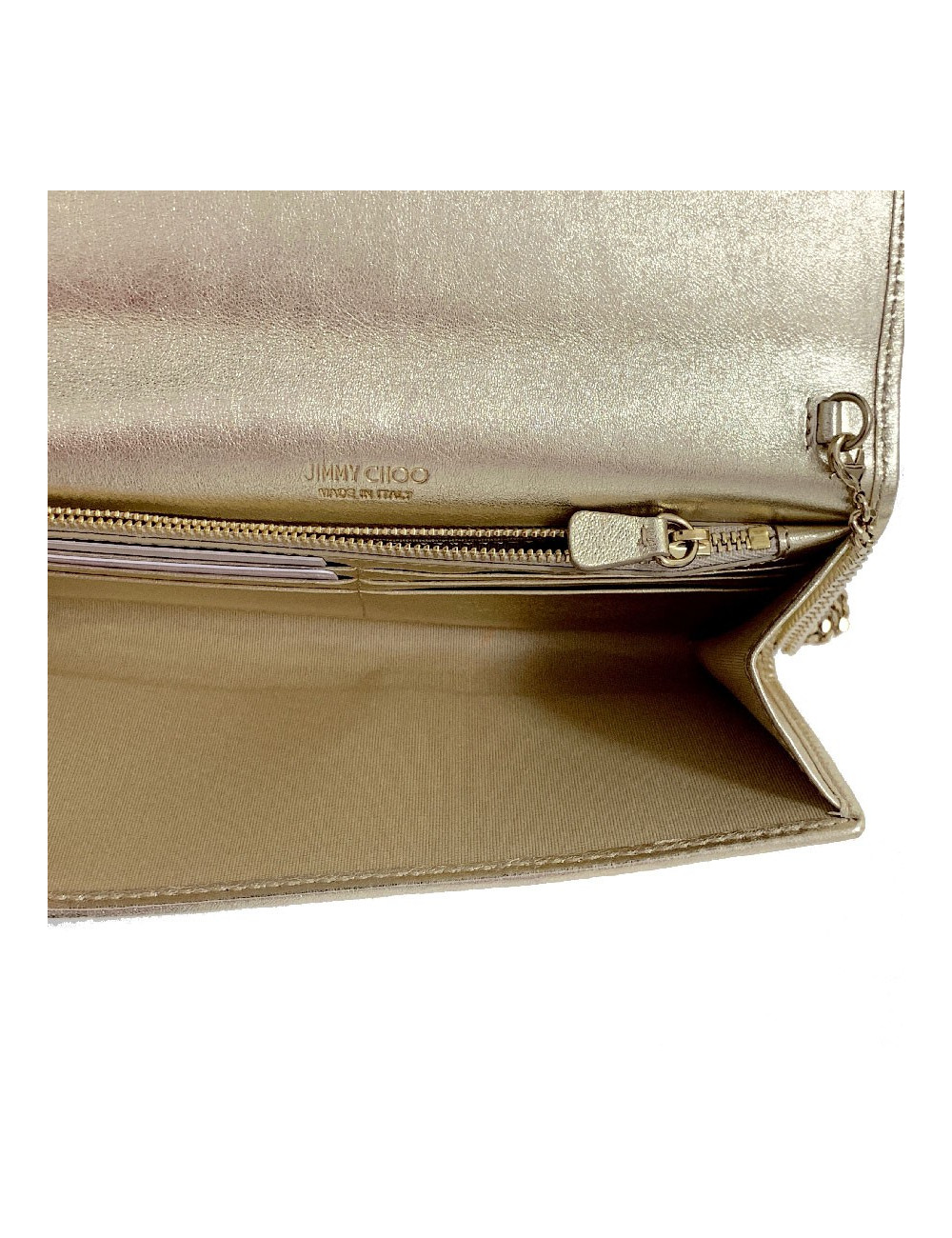Pochette JIMMY CHOO lamé doré modèle MILLA
