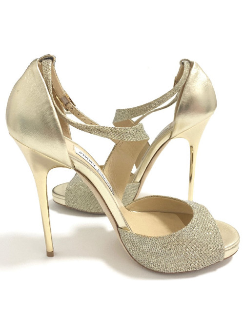 Sandales hautes JIMMY CHOO 'Tyne120' en cuir lamé doré 37,5FR