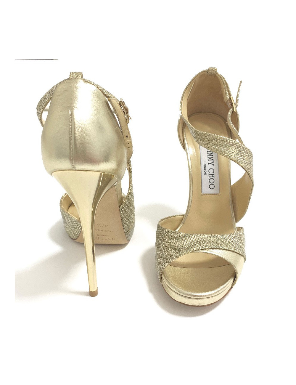 Sandales hautes JIMMY CHOO 'Tyne120' en cuir lamé doré 37,5FR