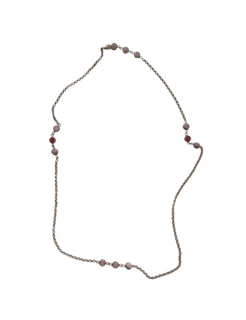 Sautoir MARGUERITE DE VALOIS mauve et rouge en pâte de verre