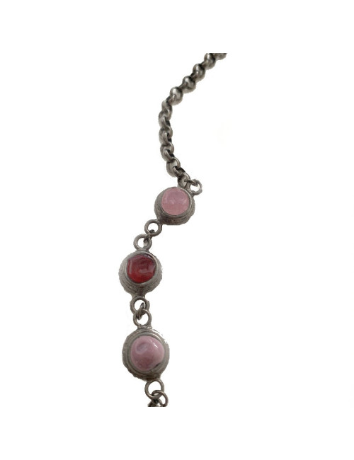 Sautoir MARGUERITE DE VALOIS mauve et rouge en pâte de verre