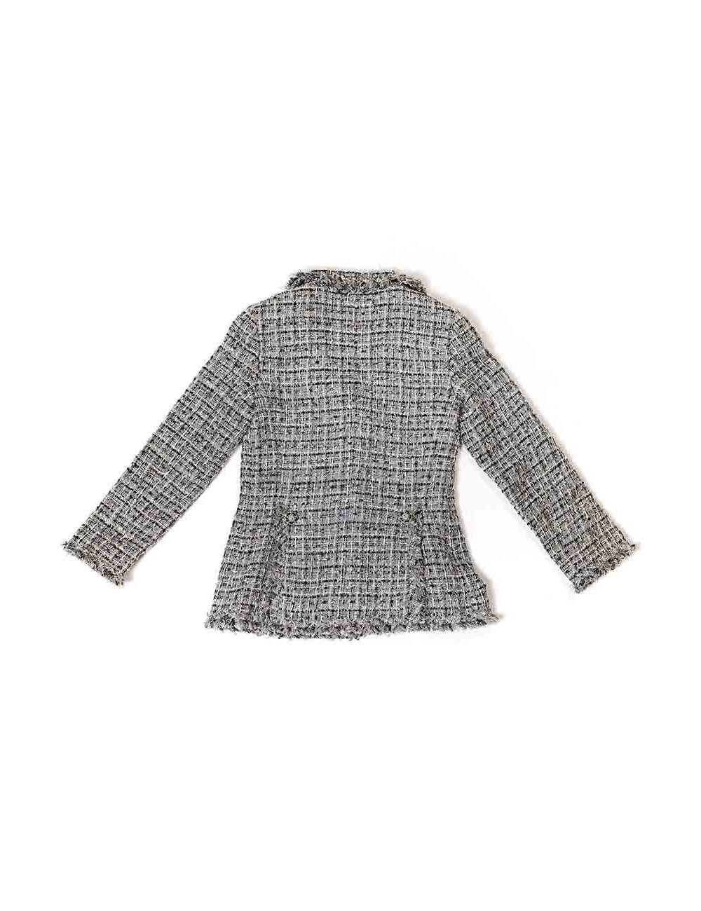 Veste  T34 CHANEL  en tweed gris avec fils blanc, rose et bleu