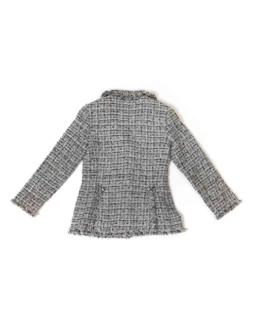Veste  T34 CHANEL  en tweed gris avec fils blanc, rose et bleu