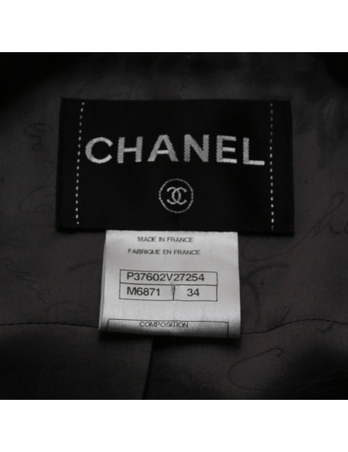 Veste  T34 CHANEL  en tweed gris avec fils blanc, rose et bleu
