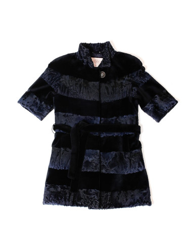 Manteau AGNES GERCAULT astrakan bleu marine et vison rasé noir 2