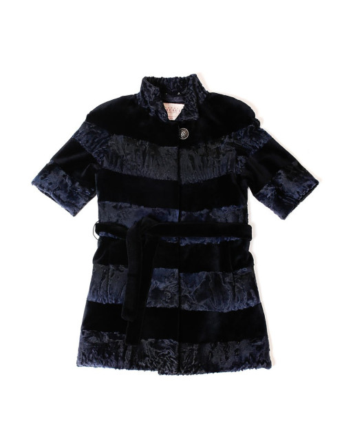 Manteau AGNES GERCAULT astrakan bleu marine et vison rasé noir