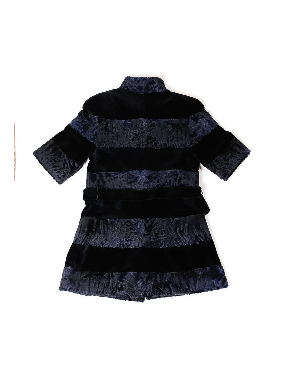 Manteau AGNES GERCAULT astrakan bleu marine et vison rasé noir