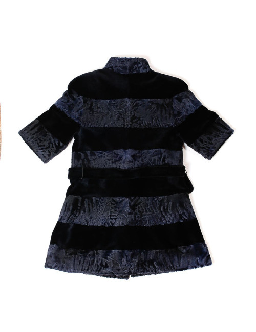 Manteau AGNES GERCAULT astrakan bleu marine et vison rasé noir