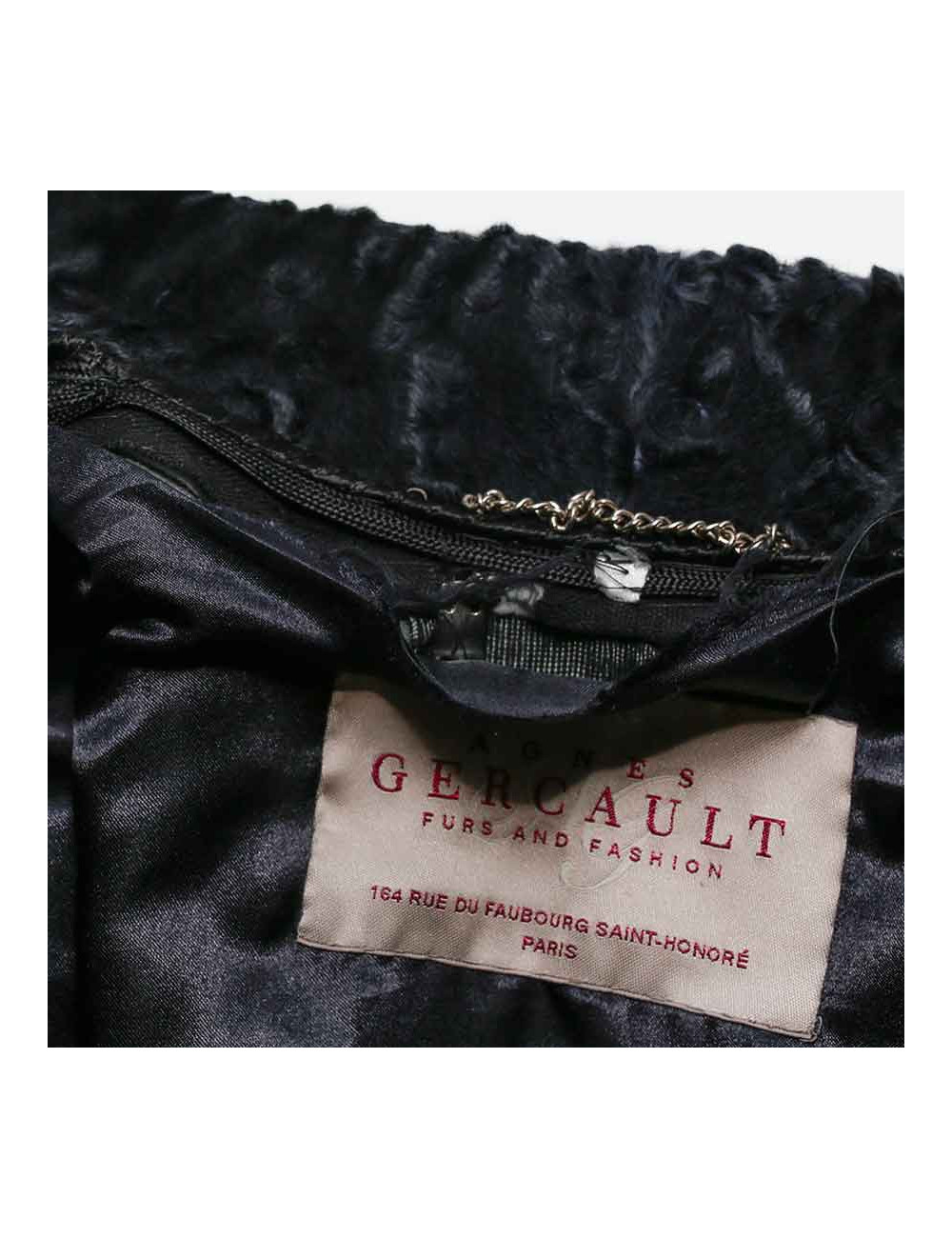 Manteau AGNES GERCAULT astrakan bleu marine et vison rasé noir