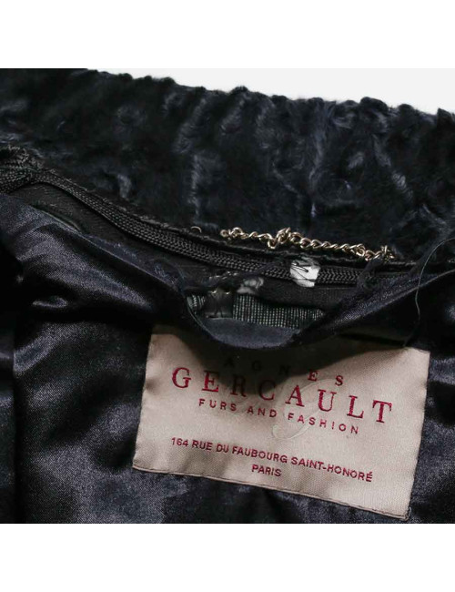 Manteau AGNES GERCAULT astrakan bleu marine et vison rasé noir