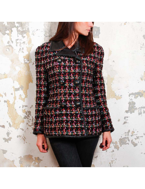 Veste CHANEL tweed et cuir