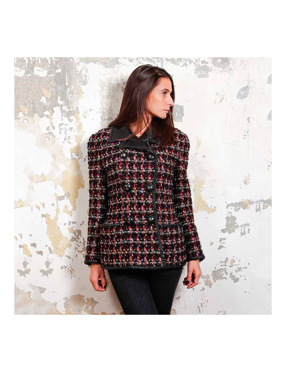Veste CHANEL tweed et cuir