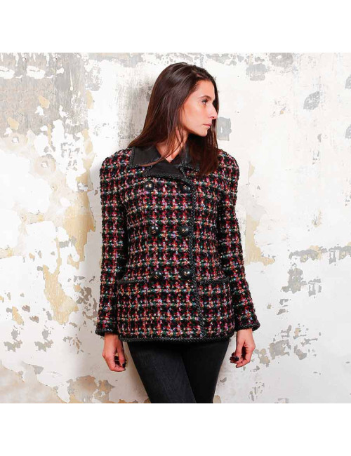 Veste CHANEL tweed et cuir