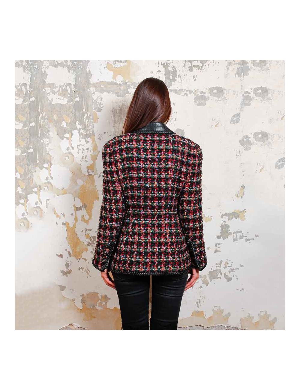 Veste T40 vintage CHANEL tweed et cuir