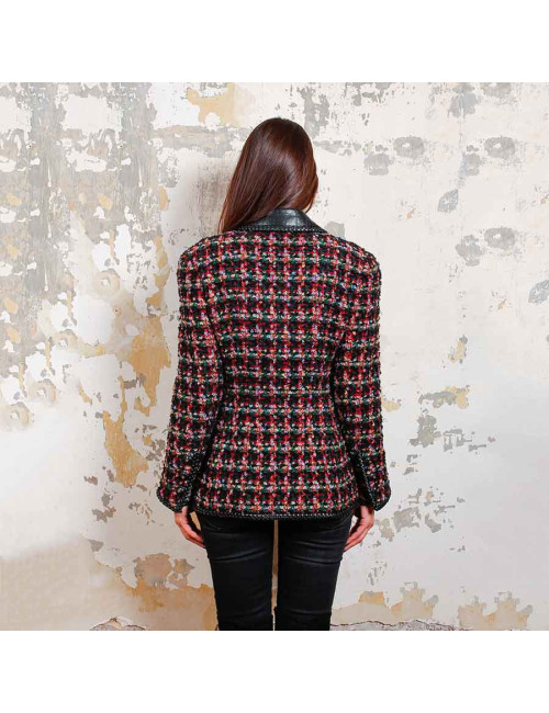 Veste T40 vintage CHANEL tweed et cuir